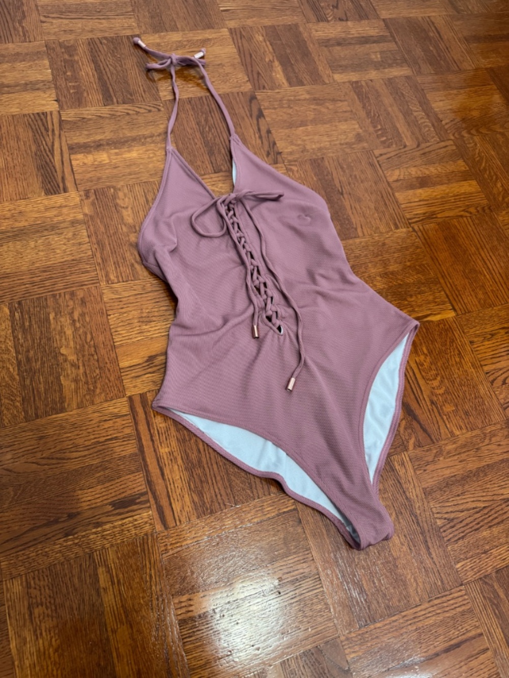 Simons Open Back One Piece Mauve Swimsuit L